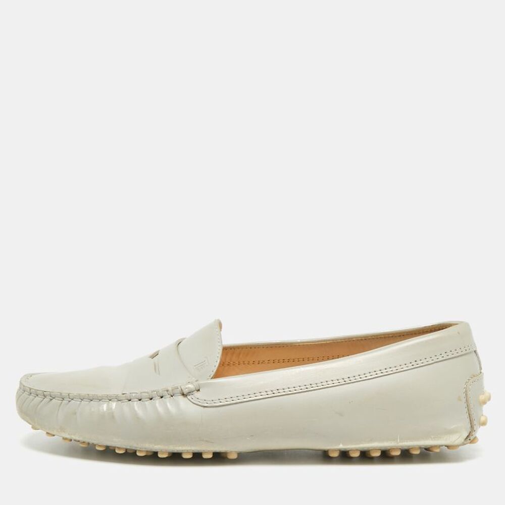 Tod's Gommino Size 38 Grey Leather Loafers